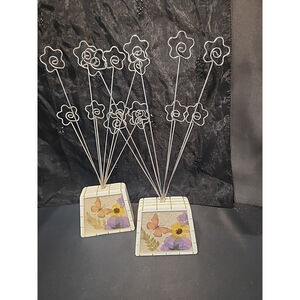 Y2K Set Of 2, Designer Lucite Butterfly Floral Paperweight Photo Holders,EUC